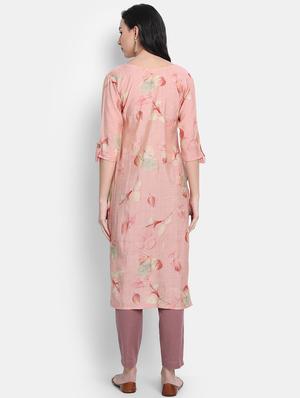 pink chanderi straight kurta - 17616052 - Standard Image - 3