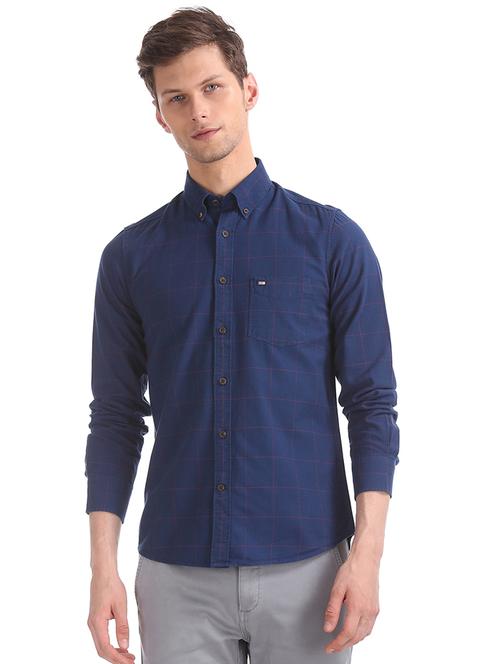navy blue checkered casual shirt - 17616095 - Standard Image - 1