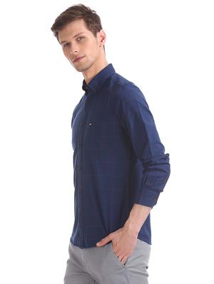 navy blue checkered casual shirt - 17616095 - Standard Image - 2