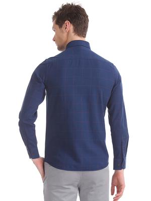 navy blue checkered casual shirt - 17616095 - Standard Image - 3