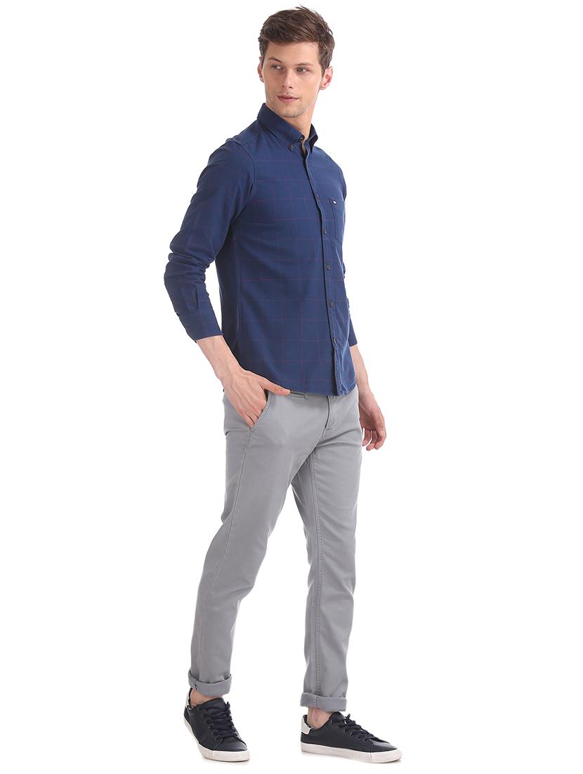 navy blue checkered casual shirt - 17616095 - Zoom Image - 4