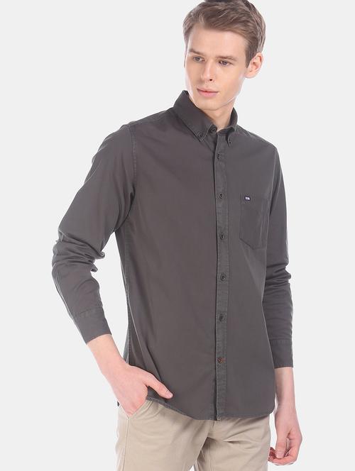 grey solid casual shirt - 17616122 - Standard Image - 1