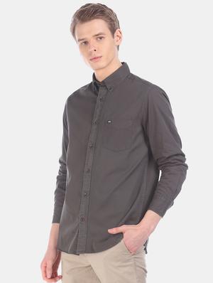 grey solid casual shirt - 17616122 - Standard Image - 2