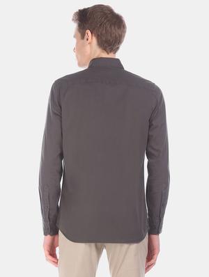 grey solid casual shirt - 17616122 - Standard Image - 3