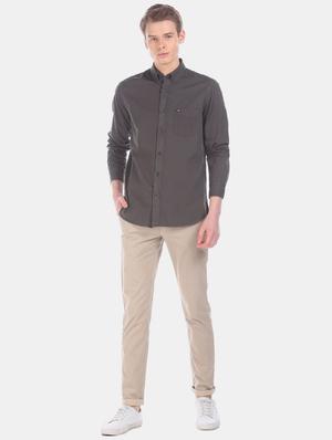 grey solid casual shirt - 17616122 - Standard Image - 4
