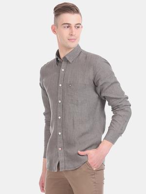 grey solid linen casual shirt - 17616129 - Standard Image - 2