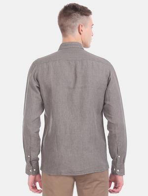grey solid linen casual shirt - 17616129 - Standard Image - 3