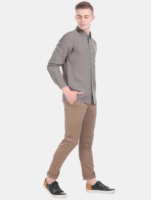 grey solid linen casual shirt - 17616129 - Standard Image - 4