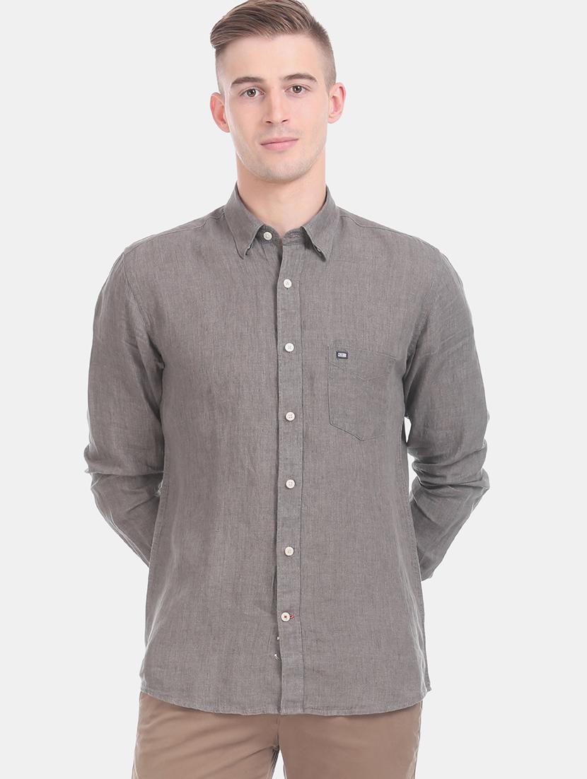 grey solid linen casual shirt - 17616129 - Zoom Image - 1
