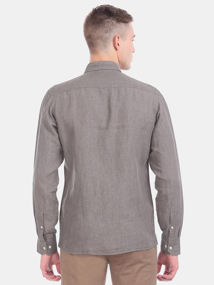 grey solid linen casual shirt - 17616129 - Zoom Image - 3