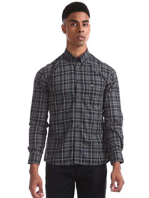 grey checkered casual shirt - 17616139 - Standard Image - 1