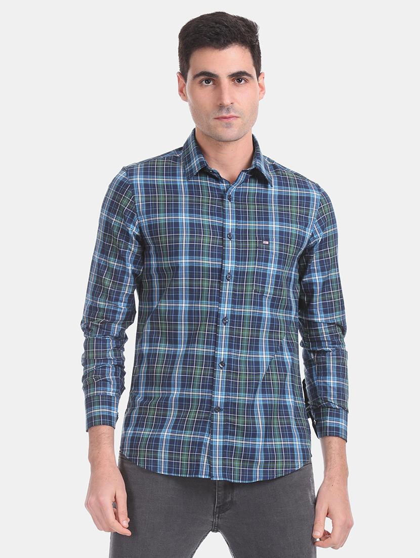blue checkered casual shirt - 17616143 - Zoom Image - 1