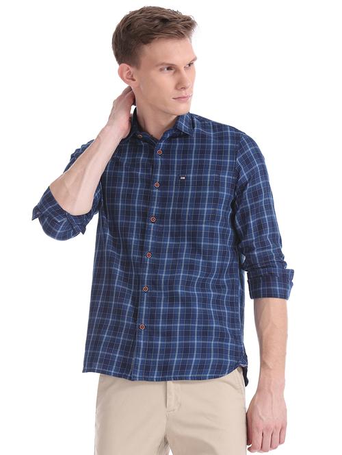 navy blue checkered casual shirt - 17616152 - Standard Image - 1