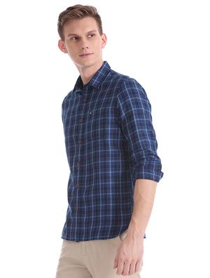navy blue checkered casual shirt - 17616152 - Standard Image - 2