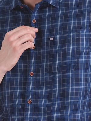 navy blue checkered casual shirt - 17616152 - Standard Image - 5
