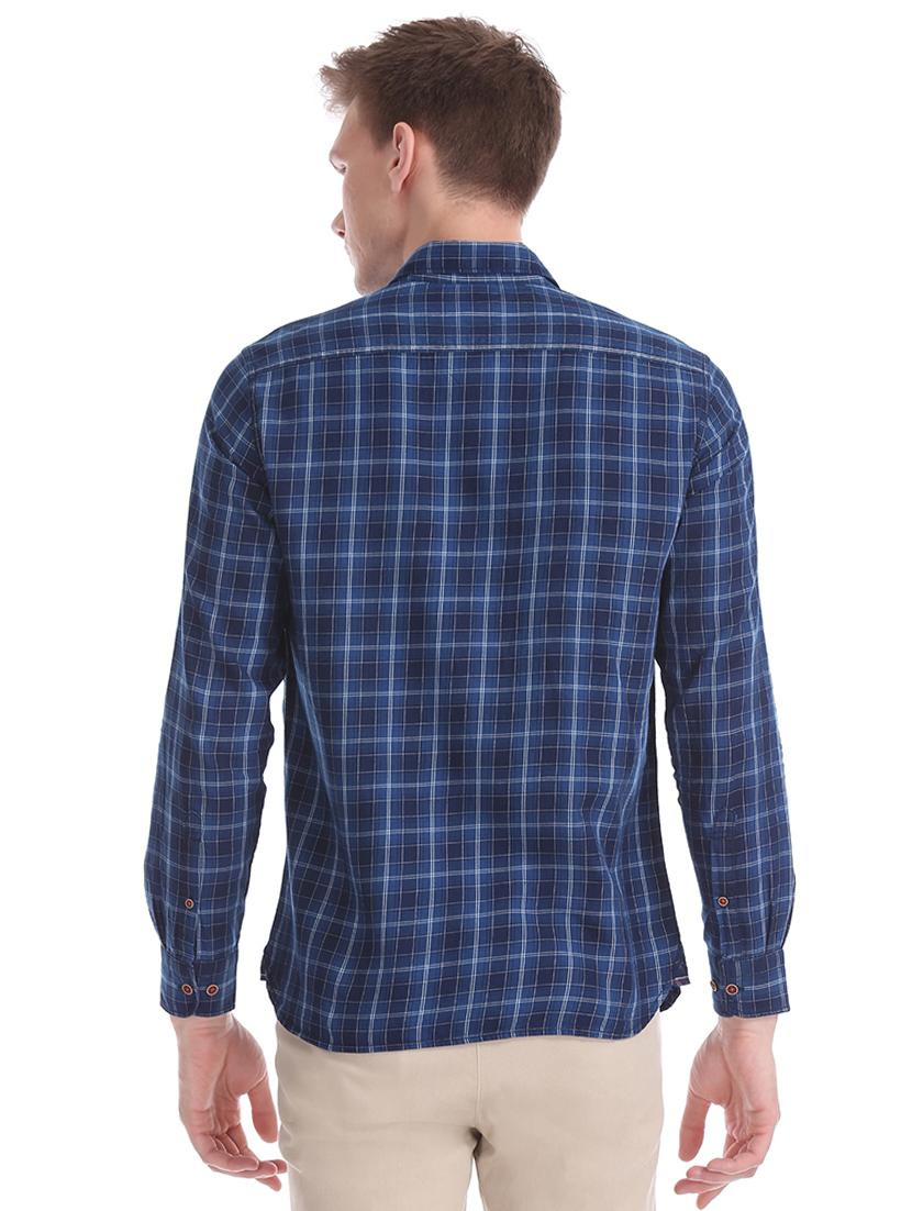 navy blue checkered casual shirt - 17616152 - Zoom Image - 3