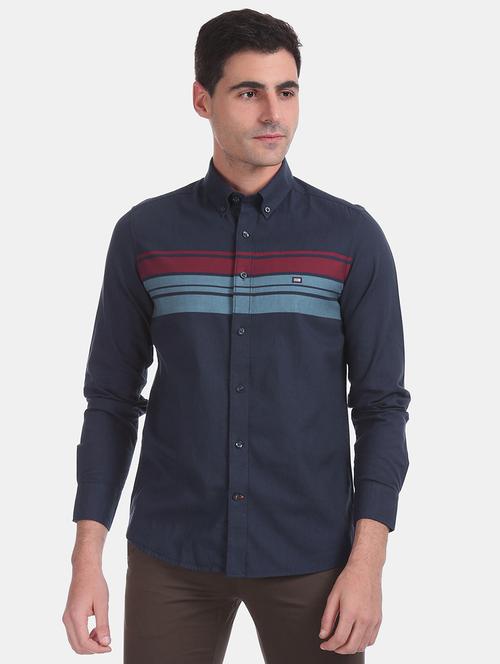 navy blue striped casual shirt - 17616185 - Standard Image - 1
