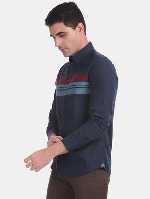 navy blue striped casual shirt - 17616185 - Standard Image - 2