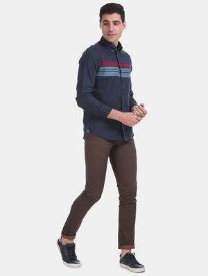navy blue striped casual shirt - 17616185 - Standard Image - 4