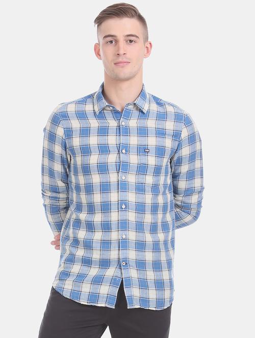 blue checkered casual shirt - 17616191 - Standard Image - 1