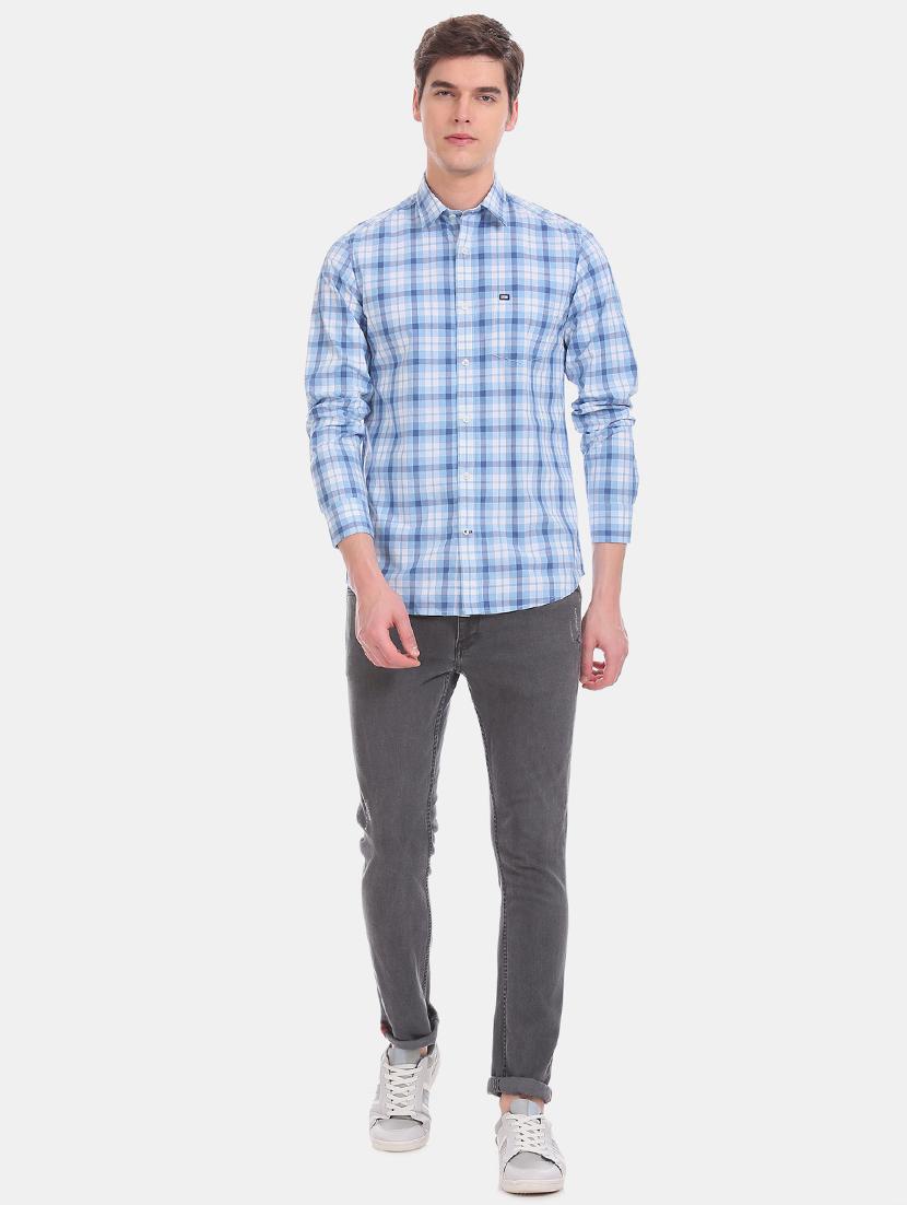 blue checkered casual shirt - 17616192 - Zoom Image - 4