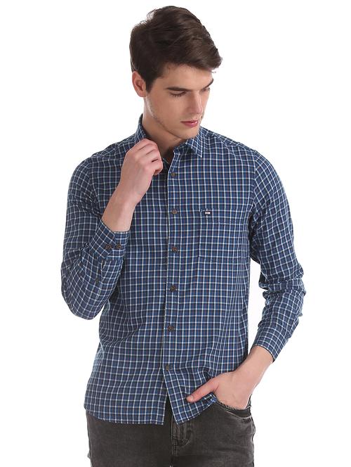 blue checkered casual shirt - 17616198 - Very Small Image - 1