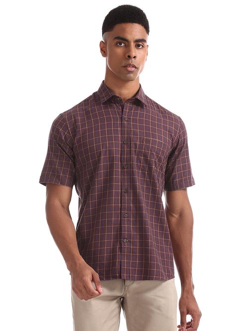 brown checkered casual shirt - 17616223 - Standard Image - 1