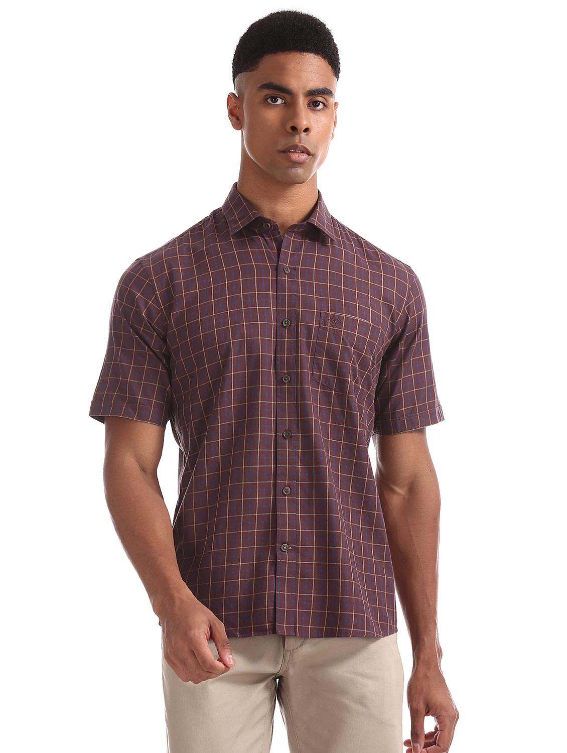brown checkered casual shirt - 17616223 - Zoom Image - 1