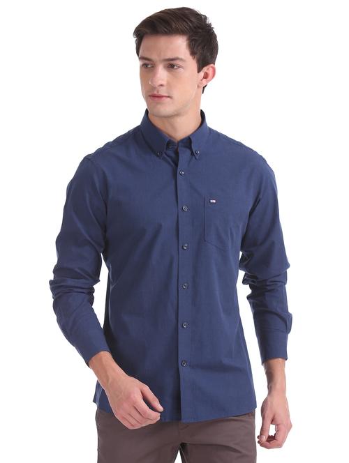 navy blue solid casual shirt - 17616224 - Standard Image - 1