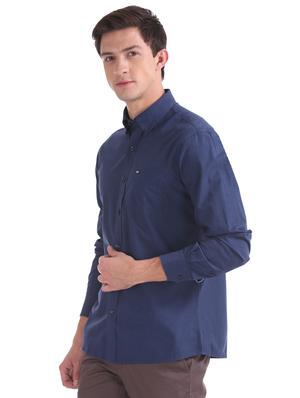 navy blue solid casual shirt - 17616224 - Standard Image - 2