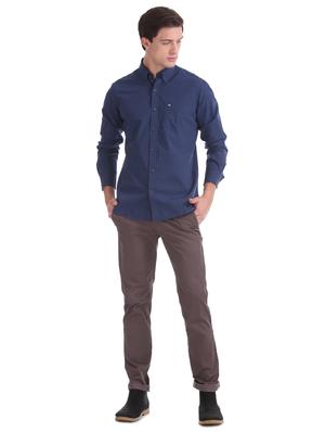 navy blue solid casual shirt - 17616224 - Standard Image - 4