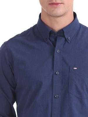navy blue solid casual shirt - 17616224 - Standard Image - 5