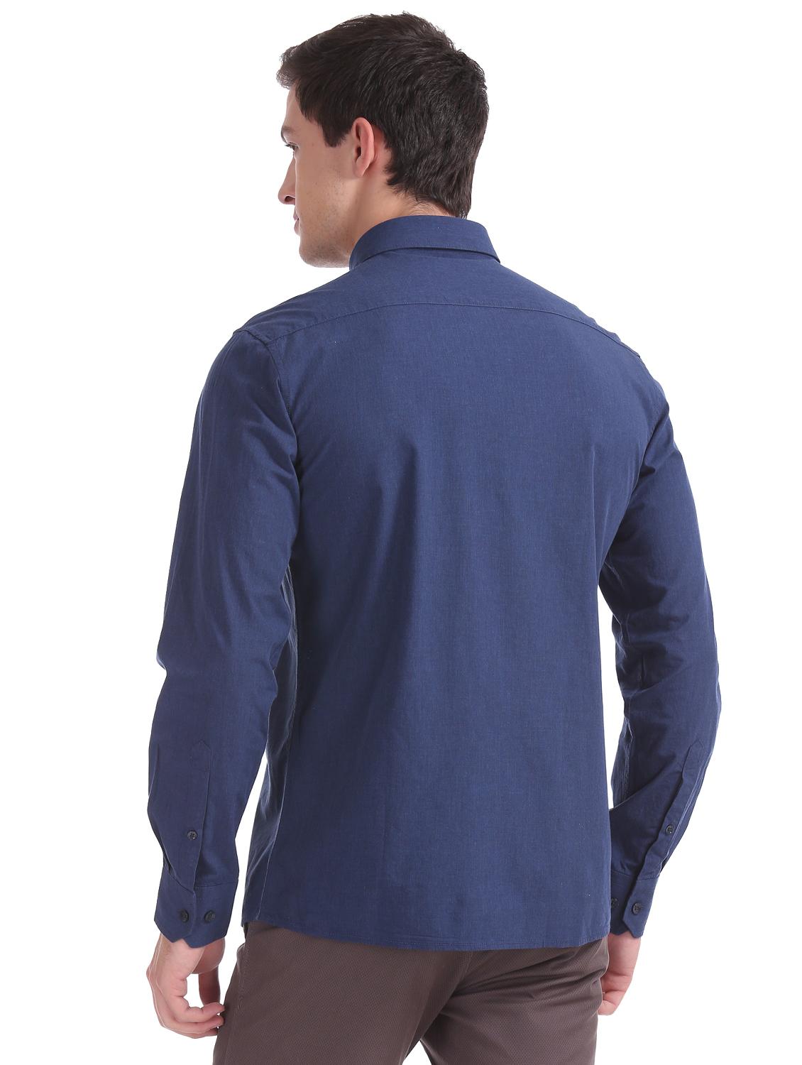 navy blue solid casual shirt - 17616224 - Zoom Image - 3