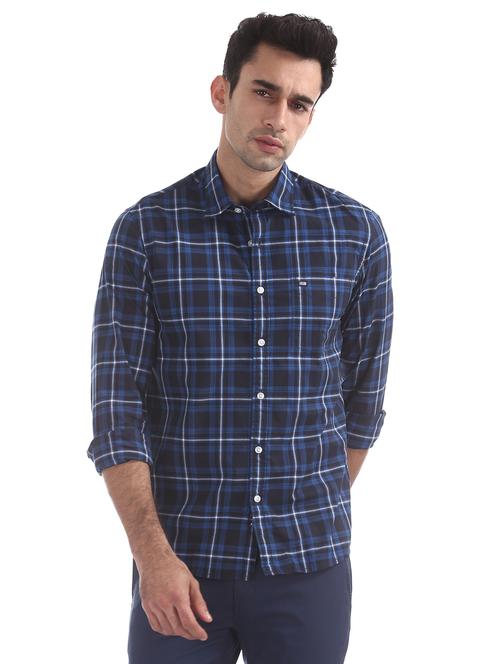 navy blue checkered casual shirt - 17616227 - Standard Image - 1