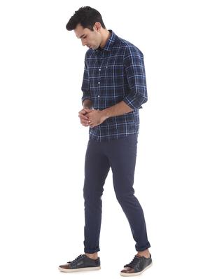 navy blue checkered casual shirt - 17616227 - Standard Image - 4