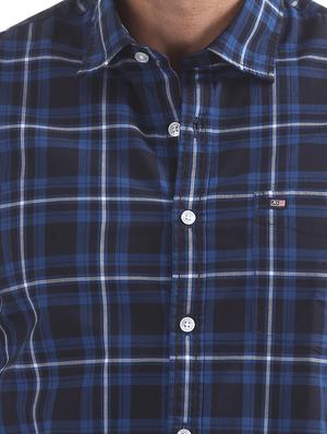 navy blue checkered casual shirt - 17616227 - Standard Image - 5