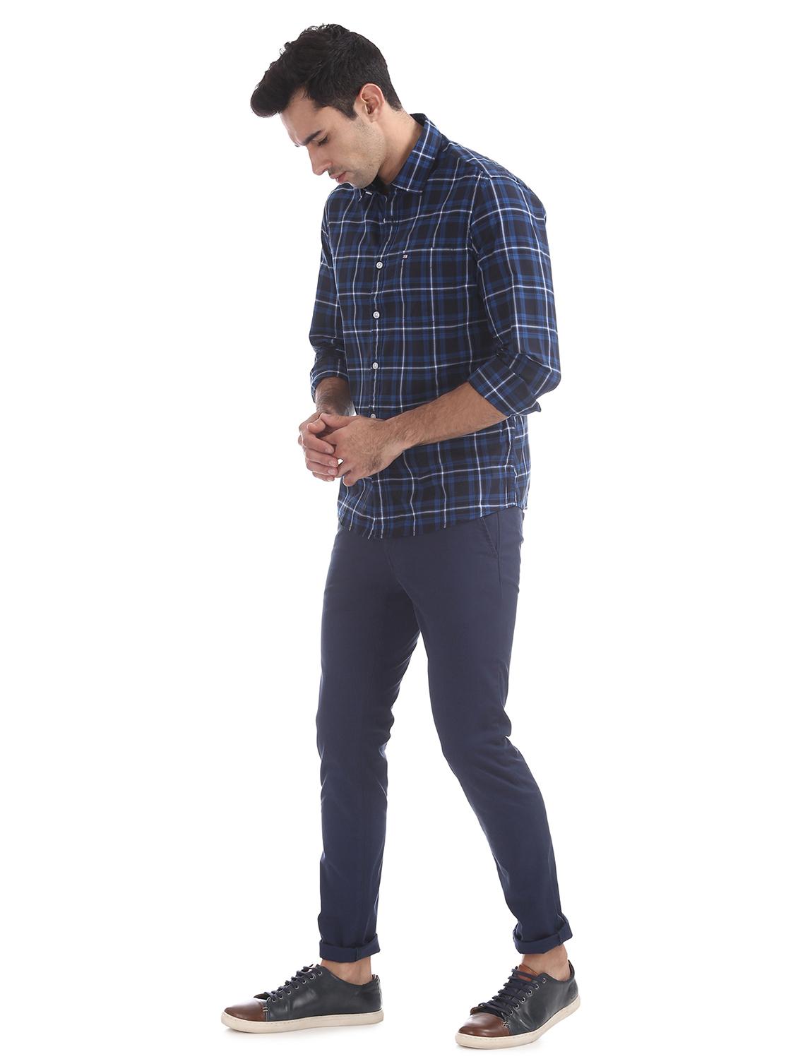 navy blue checkered casual shirt - 17616227 - Zoom Image - 4