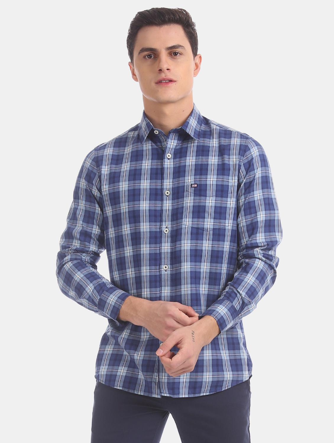 blue checkered casual shirt - 17616229 - Zoom Image - 1