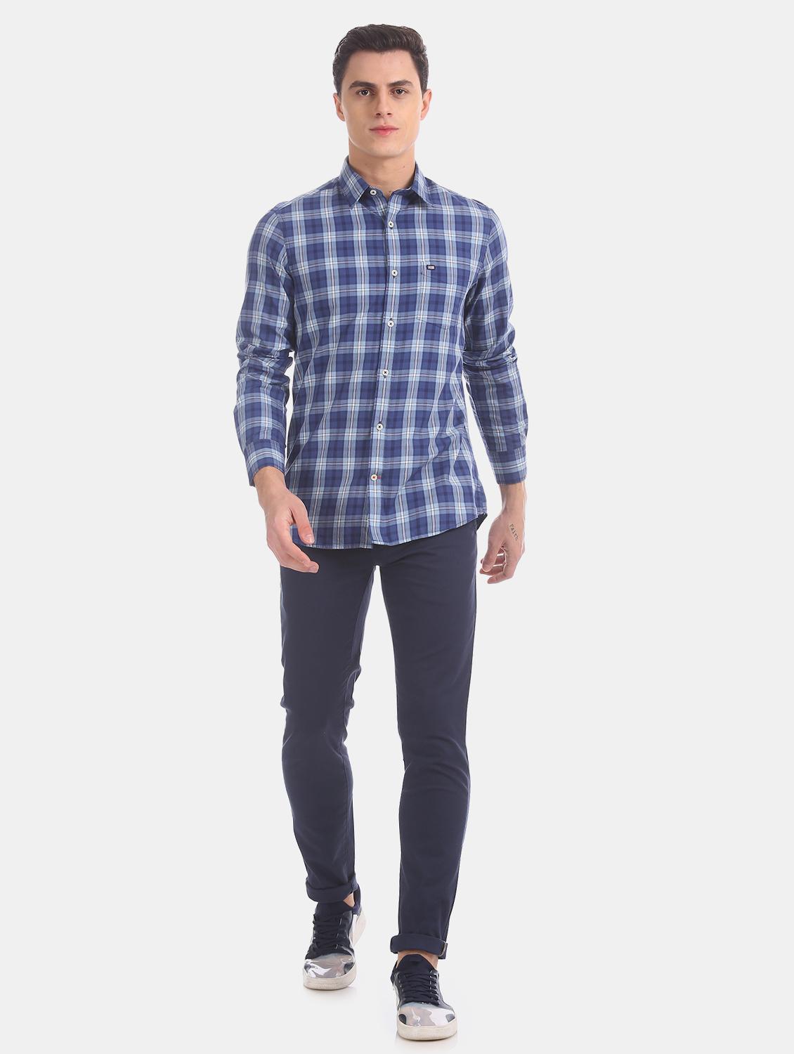 blue checkered casual shirt - 17616229 - Zoom Image - 4