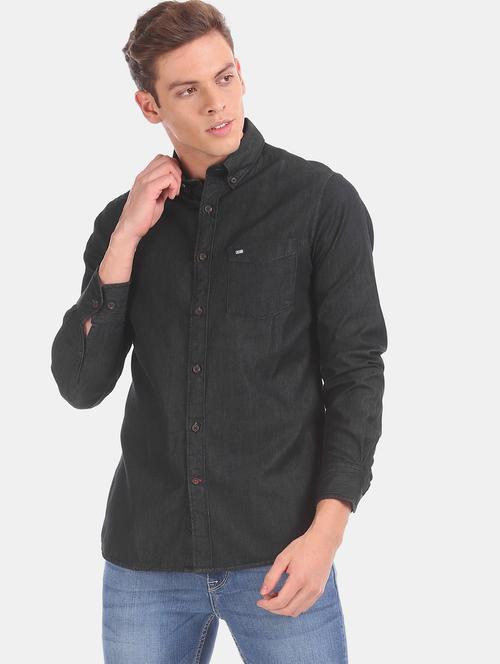 black solid casual shirt - 17616239 - Standard Image - 1