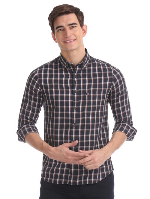 navy blue checkered casual shirt - 17616262 - Standard Image - 1