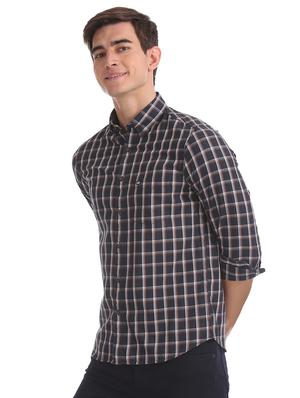 navy blue checkered casual shirt - 17616262 - Standard Image - 2