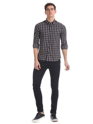 navy blue checkered casual shirt - 17616262 - Standard Image - 4