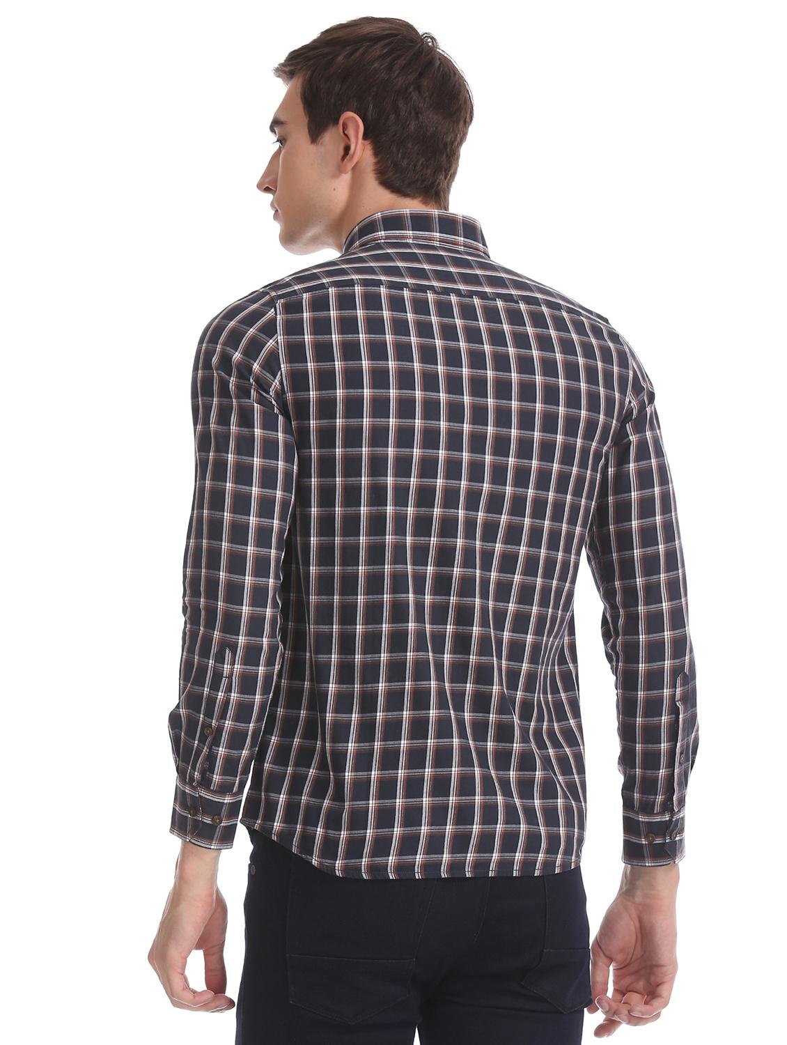 navy blue checkered casual shirt - 17616262 - Zoom Image - 3