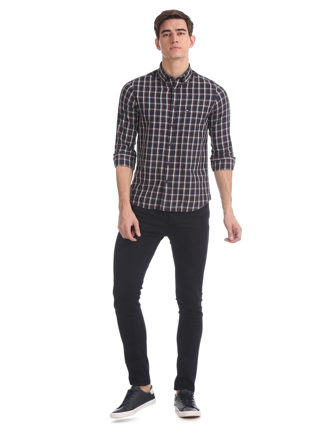 navy blue checkered casual shirt - 17616262 - Zoom Image - 4
