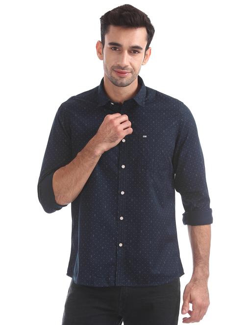 navy blue printed casual shirt - 17616263 - Standard Image - 1