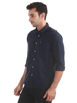 navy blue printed casual shirt - 17616263 - Standard Image - 2