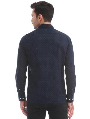 navy blue printed casual shirt - 17616263 - Standard Image - 3