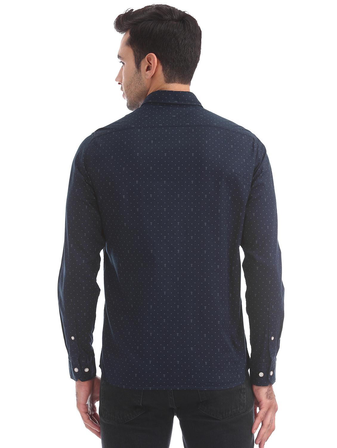 navy blue printed casual shirt - 17616263 - Zoom Image - 3
