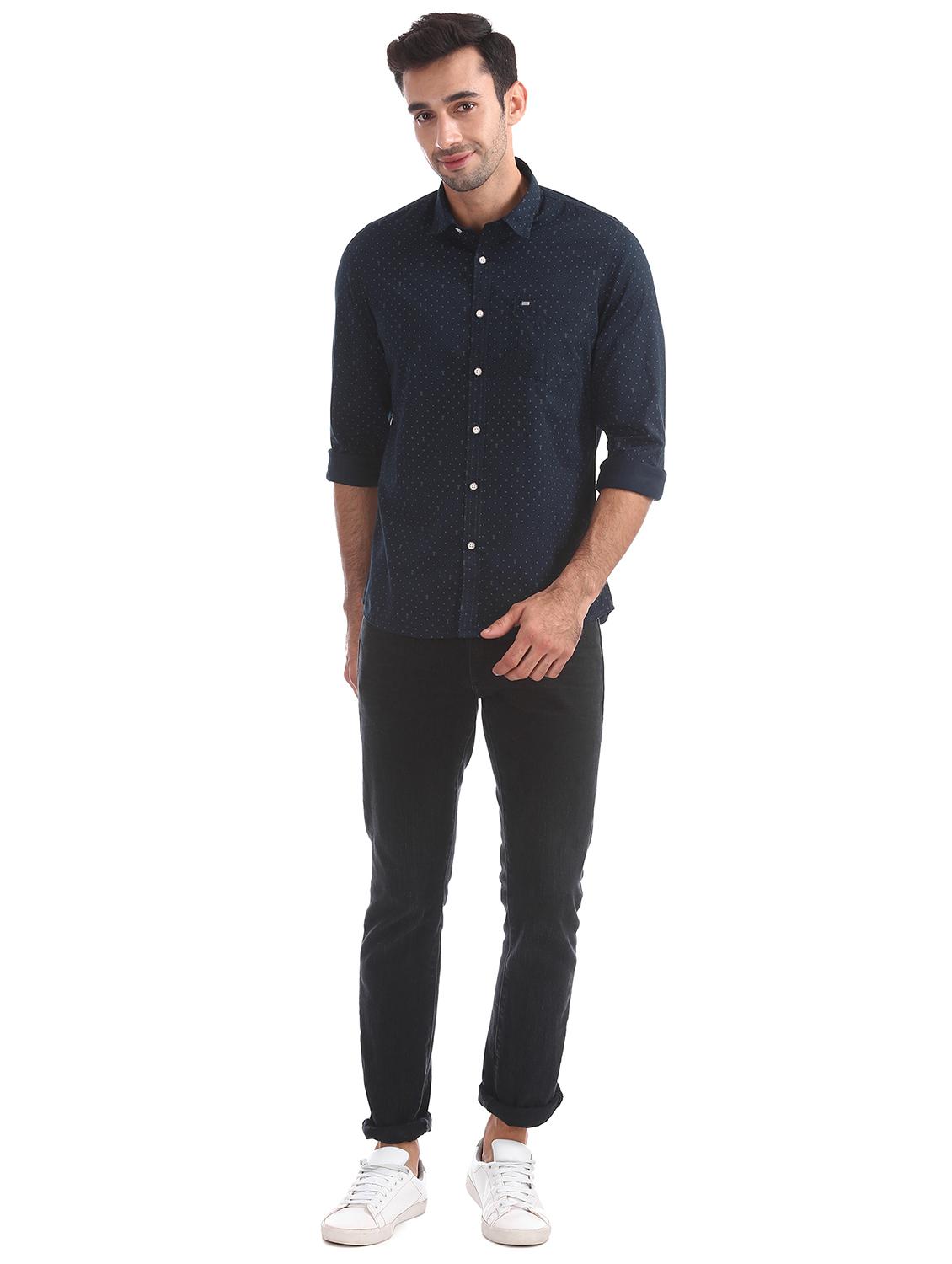 navy blue printed casual shirt - 17616263 - Zoom Image - 4